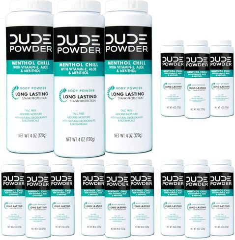 DUDE Body Powder - Menthol Chill 4 Ounce Bottle Natural Deodorizers Cooling Menthol & Aloe, Talc Free Formula, Corn-Starch Based Daily Post-Shower Deodorizing Powder for Men, Cooling Menthol in Saudi Arabia