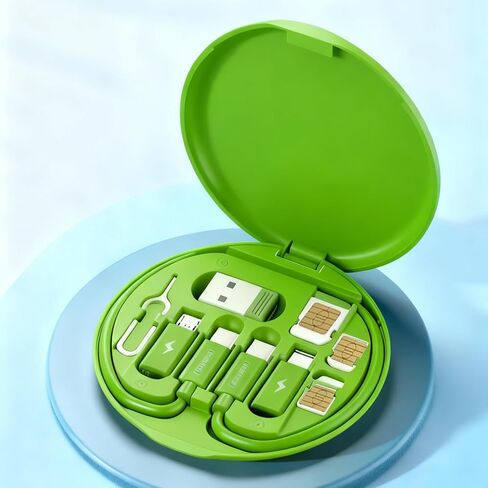 Multi USB Charger Adapter Kit, USB C to iOS Device/Type C/Micro/USB A Adapter Data Transfer Contains Card Slot Phone Holder(Blue) in Saudi Arabia
