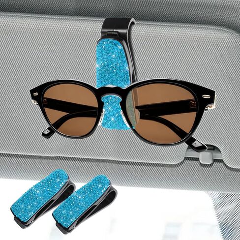 2PCS Bling Sunglasses Holder for Car Sun Visor, Crystal Rhinestones Eyeglasses Hanger Mount with Ticket Card Clip, Universal Vehicle Visor Decor Accessories for Women in Saudi Arabia
