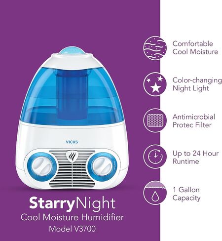 Vicks Starry Night Cool Moisture Humidifier with Projector & VapoPad Scent Pad Heater, Pink in Saudi Arabia