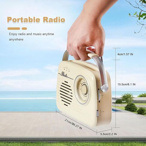 راديو AM FM محمول، يعمل بالبطارية وجدار توصيل، راديو عتيق مع بلوتوث، قرص كبير سهل الاستخدام للمنزل/الخارج/المطبخ (أزرق) in Kuwait