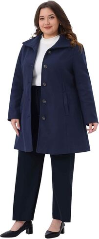 Agnes Orinda Plus Size Pea Coat for Women Lapel Long Sleeves Single Breasted Overcoat Pockets Winter Outerwear with Belt in Saudi Arabia