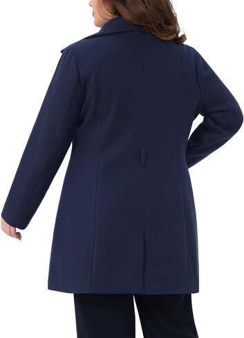 Agnes Orinda Plus Size Pea Coat for Women Lapel Long Sleeves Single Breasted Overcoat Pockets Winter Outerwear with Belt in Saudi Arabia