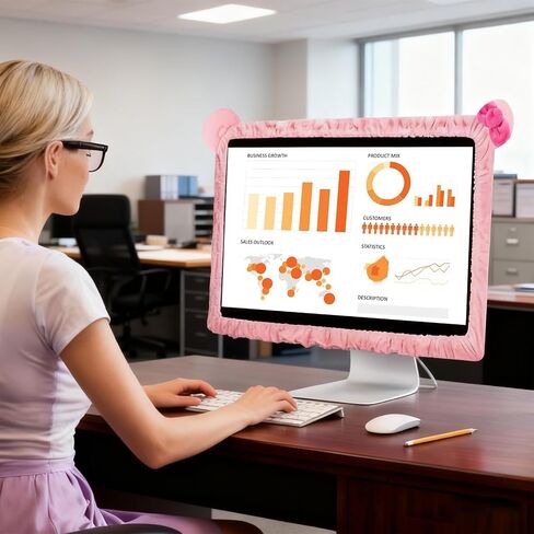 غطاء شاشة كمبيوتر لطيف وجميل مقاس 20 بوصة - 29 بوصة بتصميم أذن القطة، غطاء غبار لطيف للشاشة بتصميم فروي، مرن مقاوم للغبار، مناسب للكمبيوتر الشخصي والكمبيوتر اللوحي والتلفزيون in Saudi Arabia