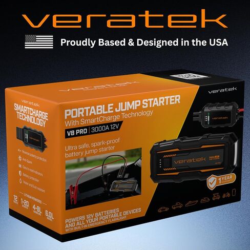 V6 Pro 1000A Car Battery Jump Starter Portable (6.0L Gas & 3.0L Diesel) – 12V Lithium Battery Booster Pack with SmartCharge Safety, Jumper Cables, 10000mAh Power Bank, Jump Box, LED Light in Saudi Arabia