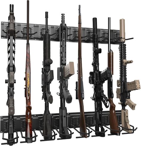 Wall Mount Gun Rack, Aluminium Alloy Gun Rack for Wall, Adjustable 4/8/12 Slot Indoor Gun Racks, Soft Padded Rifles Rack for AR15, Rifle & Shotgun, Space Saving Garage & Closet Indoor Storage in Saudi Arabia