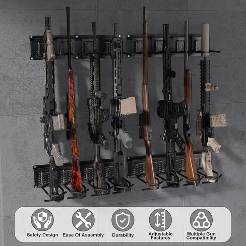 Wall Mount Gun Rack, Aluminium Alloy Gun Rack for Wall, Adjustable 4/8/12 Slot Indoor Gun Racks, Soft Padded Rifles Rack for AR15, Rifle & Shotgun, Space Saving Garage & Closet Indoor Storage in Saudi Arabia