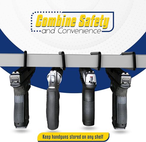 SAFETY STORAGE Handgun Hanger - Made in USA - Original Pistol Organizer Hooks for Shelf, Rack, Cabinet or Display for 22 Caliber and Up - Vinyl Coated American Steel in Saudi Arabia