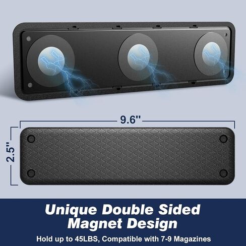 Magnetic Magazine Holder for Gun Safe & Wall, Double-Sided Gun Magnet, Magnetic Tool Holder with Scratch-Resistant Rubber Coating, Mag Storage Gun Safe Accessories Hold up to 45LBS in Saudi Arabia