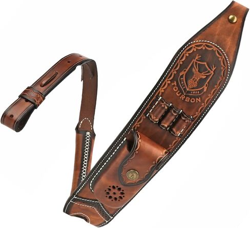 TOURBON Leather Rifle Sling with Accessory Pouch, Quick Release Metal Swivels, 3 Round Ammo Cartridge Holder, Thumb Hole, Heavy-Duty Hand Handle in Saudi Arabia