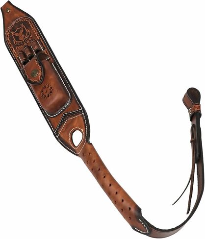 TOURBON Leather Rifle Sling with Accessory Pouch, Quick Release Metal Swivels, 3 Round Ammo Cartridge Holder, Thumb Hole, Heavy-Duty Hand Handle in Saudi Arabia