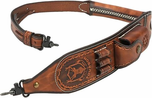 TOURBON Leather Rifle Sling with Accessory Pouch, Quick Release Metal Swivels, 3 Round Ammo Cartridge Holder, Thumb Hole, Heavy-Duty Hand Handle in Saudi Arabia