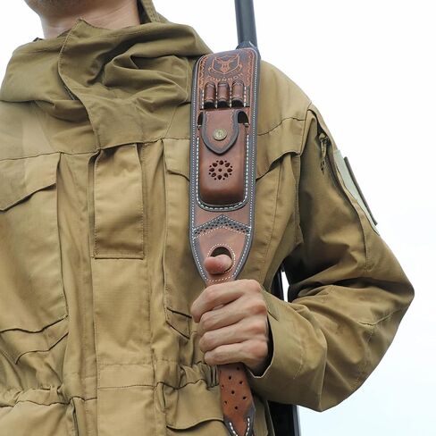 TOURBON Leather Rifle Sling with Accessory Pouch, Quick Release Metal Swivels, 3 Round Ammo Cartridge Holder, Thumb Hole, Heavy-Duty Hand Handle in Saudi Arabia