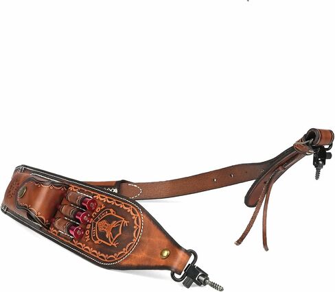 TOURBON Leather Rifle Sling with Accessory Pouch, Quick Release Metal Swivels, 3 Round Ammo Cartridge Holder, Thumb Hole, Heavy-Duty Hand Handle in Saudi Arabia