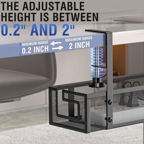 Under Desk Cable Management Tray - GZOKMOG No Drill Cord Organizer with Clamp, Reinforced Metal Mesh Workspace Organizers for Wire, Office Desk Accessories, 1 Pack Black, 15.75 inch in Saudi Arabia
