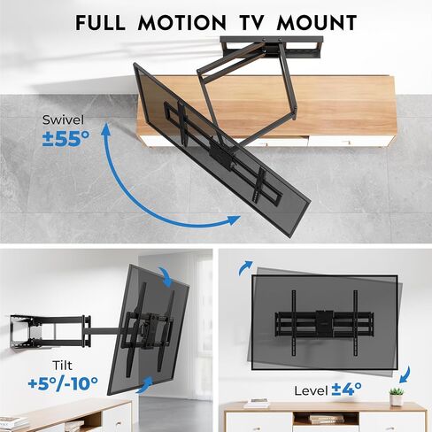 Heavy Duty TV Wall Mount with Extra Long Extendable Arm for 60–110 Inch TVs, Holds Up to 275lbs, Full Motion Bracket with Corner Swivel and Tilt, Max VESA 800x600mm, Fits 24" Studs, Wide Compatibility in Saudi Arabia