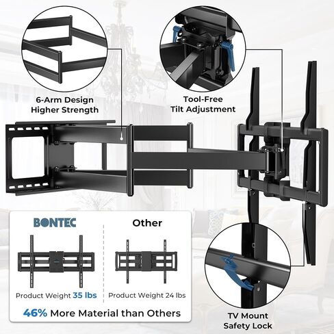 Heavy Duty TV Wall Mount with Extra Long Extendable Arm for 60–110 Inch TVs, Holds Up to 275lbs, Full Motion Bracket with Corner Swivel and Tilt, Max VESA 800x600mm, Fits 24" Studs, Wide Compatibility in Saudi Arabia