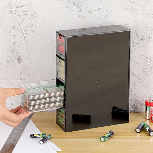 BTSKY 1 Pack Black Acrylic Battery Storage Organizer for AA, AAA, 9V, C Batteries, 4-Drawer Storage Box Battery Holder Organizer for Common Types Batteries, Household Container(Batteries Not Included) in Saudi Arabia