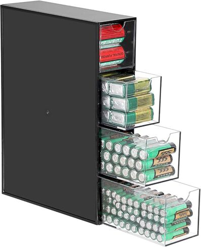 BTSKY 1 Pack Black Acrylic Battery Storage Organizer for AA, AAA, 9V, C Batteries, 4-Drawer Storage Box Battery Holder Organizer for Common Types Batteries, Household Container(Batteries Not Included) in Saudi Arabia