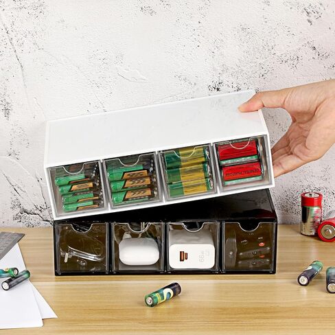 BTSKY 1 Pack Black Acrylic Battery Storage Organizer for AA, AAA, 9V, C Batteries, 4-Drawer Storage Box Battery Holder Organizer for Common Types Batteries, Household Container(Batteries Not Included) in Saudi Arabia