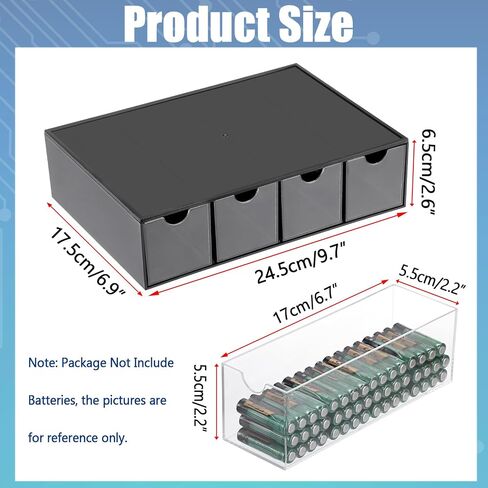 BTSKY 1 Pack Black Acrylic Battery Storage Organizer for AA, AAA, 9V, C Batteries, 4-Drawer Storage Box Battery Holder Organizer for Common Types Batteries, Household Container(Batteries Not Included) in Saudi Arabia