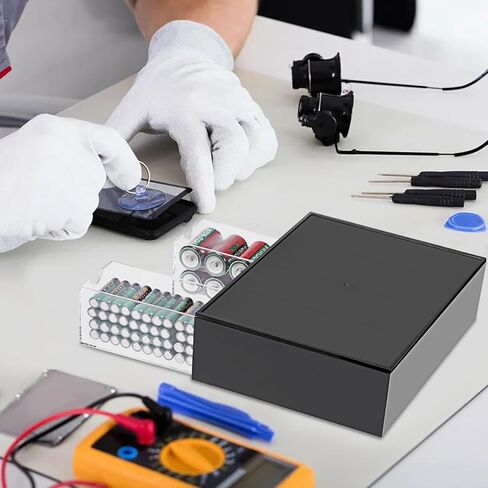 BTSKY 1 Pack Black Acrylic Battery Storage Organizer for AA, AAA, 9V, C Batteries, 4-Drawer Storage Box Battery Holder Organizer for Common Types Batteries, Household Container(Batteries Not Included) in Saudi Arabia