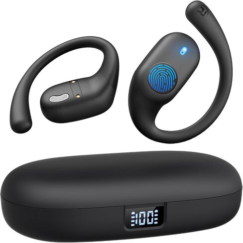 Open Ear Headphones, Bluetooth Headphones 5.3 Sports with Smart Digital Display, 36H Playtime, IP54 Waterproof, Wireless Earbuds Lightweight Design Fit Cycling, Running, Workout (Black) in Saudi Arabia