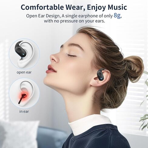 Open Ear Headphones, Bluetooth Headphones 5.3 Sports with Smart Digital Display, 36H Playtime, IP54 Waterproof, Wireless Earbuds Lightweight Design Fit Cycling, Running, Workout (Black) in Saudi Arabia