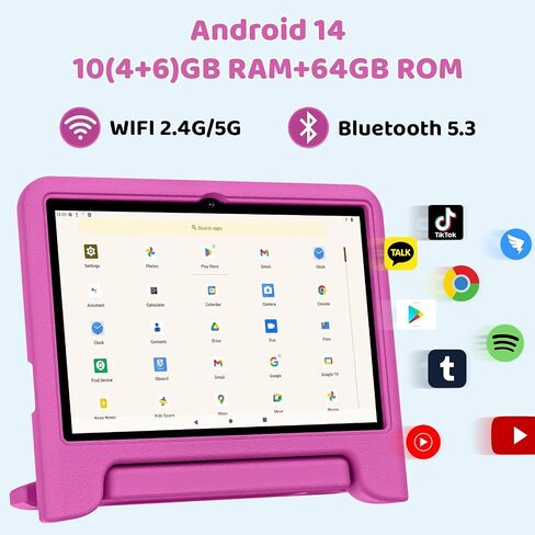 2025 Upgraded Android 14 Tablet, 10inch Kids Tablet, Octa-core CPU, 10GB+64GB+1TB Expand Tablets for Kids with Kids Space, Parental Control, 6000mAh Big Battery,Touchscreen Tableta,Pink in Kuwait