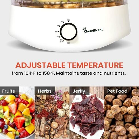 مجفف الطعام FD704M - 5 صواني قابلة للتعديل، خالية من مادة BPA - تجفيف سريع لمدة 4 ساعات، حرارة متساوية، تحكم سهل في درجة الحرارة - صانع الفواكه والخضروات واللحوم (أسود) in Kuwait