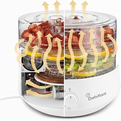 مجفف الطعام FD704M - 5 صواني قابلة للتعديل، خالية من مادة BPA - تجفيف سريع لمدة 4 ساعات، حرارة متساوية، تحكم سهل في درجة الحرارة - صانع الفواكه والخضروات واللحوم (أسود) in Kuwait