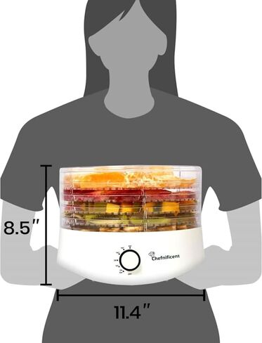 مجفف الطعام FD704M - 5 صواني قابلة للتعديل، خالية من مادة BPA - تجفيف سريع لمدة 4 ساعات، حرارة متساوية، تحكم سهل في درجة الحرارة - صانع الفواكه والخضروات واللحوم (أسود) in Kuwait