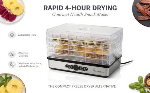 Food Dehydrator Machine with 5 Adjustable Trays, Rapid 4 Hour Drying, BPA Free Fruit Dryer for Jerky, Herbs, Mushrooms, Freeze Dryer Alternative for Healthy Snack Preparation in Kuwait