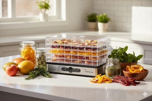 Food Dehydrator Machine with 5 Adjustable Trays, Rapid 4 Hour Drying, BPA Free Fruit Dryer for Jerky, Herbs, Mushrooms, Freeze Dryer Alternative for Healthy Snack Preparation in Kuwait