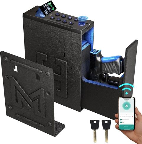Gun Safe for Handgun, Wall Safe 4 Quick Access Gun Case Fingerprint, Key Access, Pin Code Bedside Gun Safe for Rifles and Pistols, Gun Lock Box for Nightstand, Bedside, Car, Desk, Dresser in Saudi Arabia