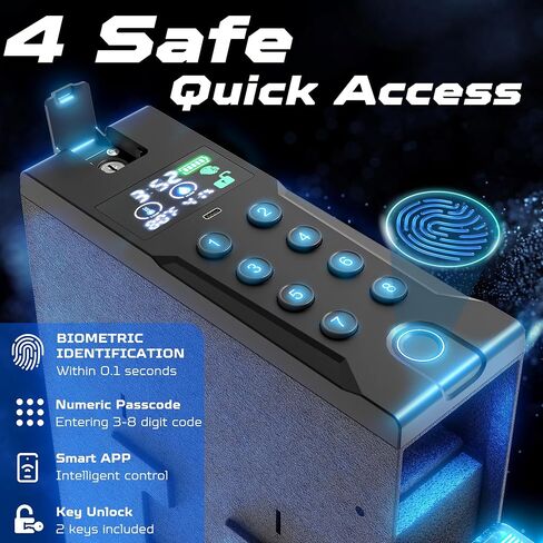 Gun Safe for Handgun, Wall Safe 4 Quick Access Gun Case Fingerprint, Key Access, Pin Code Bedside Gun Safe for Rifles and Pistols, Gun Lock Box for Nightstand, Bedside, Car, Desk, Dresser in Saudi Arabia