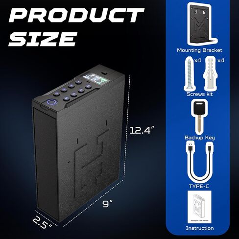 Gun Safe for Handgun, Wall Safe 4 Quick Access Gun Case Fingerprint, Key Access, Pin Code Bedside Gun Safe for Rifles and Pistols, Gun Lock Box for Nightstand, Bedside, Car, Desk, Dresser in Saudi Arabia
