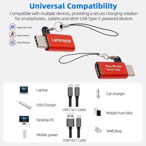 محول مانع البيانات USB C، 2 حزمة، USB من النوع C ذكر إلى أنثى فقط لموصل موسع الشحن السريع، حماية ضد مقبس العصير، رفض القرصنة يوفر توفير شحن آمن لجهاز USB-C in Kuwait