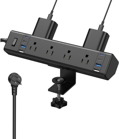 Desk Clamp Power Strip, 40W Total Fast Charging Station, Desk Edge Mount Power Strip, 8 USB Ports(4 USB C) & 8 AC Outlets, Fit 1.9" Tabletop Edge(6Ft 14AWG Cable) in Saudi Arabia