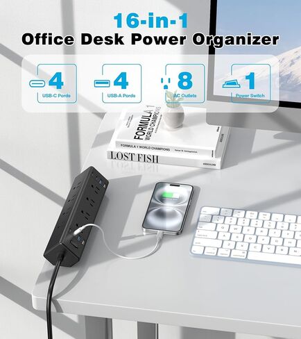 Desk Clamp Power Strip, 40W Total Fast Charging Station, Desk Edge Mount Power Strip, 8 USB Ports(4 USB C) & 8 AC Outlets, Fit 1.9" Tabletop Edge(6Ft 14AWG Cable) in Saudi Arabia