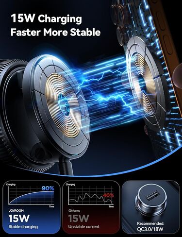 شاحن سيارة JOYROOM لهاتف iPhone Magsafe، مكنسة كهربائية وجل 2 في 1 أقوى شاحن سيارة Magsafe، حامل هاتف لشحن أسرع بقدرة 15 وات، لهاتف iPhone 17 16 15 14 13 12 Pro Max، أسود in Saudi Arabia