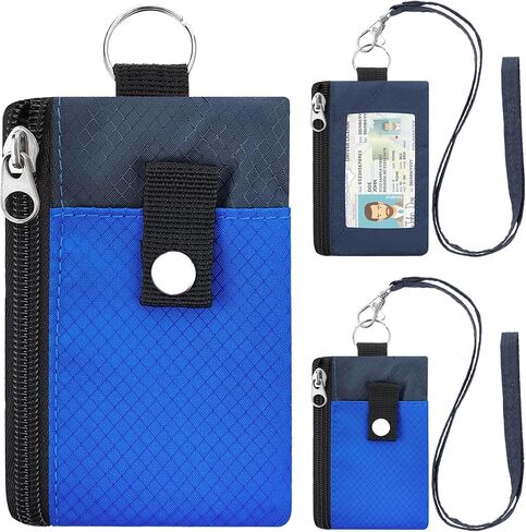 Minimalist RFID Blocking Wallet with Lanyard,Functional ID Case with 2 Zipper Pockets and Key Chain for Men and Women, Tactical Badge Pouch Cards Holder, Coin Purse for Travel Sports -Black in Saudi Arabia