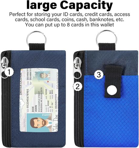 Minimalist RFID Blocking Wallet with Lanyard,Functional ID Case with 2 Zipper Pockets and Key Chain for Men and Women, Tactical Badge Pouch Cards Holder, Coin Purse for Travel Sports -Black in Saudi Arabia