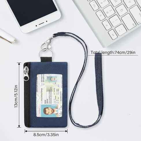 Minimalist RFID Blocking Wallet with Lanyard,Functional ID Case with 2 Zipper Pockets and Key Chain for Men and Women, Tactical Badge Pouch Cards Holder, Coin Purse for Travel Sports -Black in Saudi Arabia