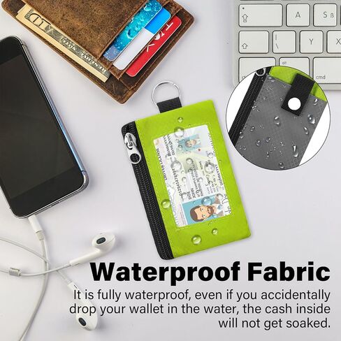 Minimalist RFID Blocking Wallet with Lanyard,Functional ID Case with 2 Zipper Pockets and Key Chain for Men and Women, Tactical Badge Pouch Cards Holder, Coin Purse for Travel Sports -Black in Saudi Arabia