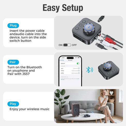 Bluetooth 5.3 Receiver for Home Stereo, RCA Bluetooth Adapter for 3D Surround, Support Optical, AUX 3.5mm, RCA Receiver Adapter for Speakers, Music Streaming Stereo System in Saudi Arabia