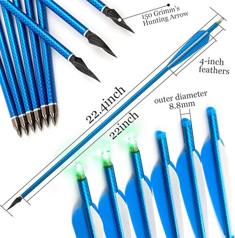 S F 20 inch Crossbow Bolt Carbon Crossbow Arrow 12 Pcs with 6 Green Lighted Nock, Hunting and Outdoor Practice Lighted nocks for Arrows nockturnal Lighted nocks in Kuwait