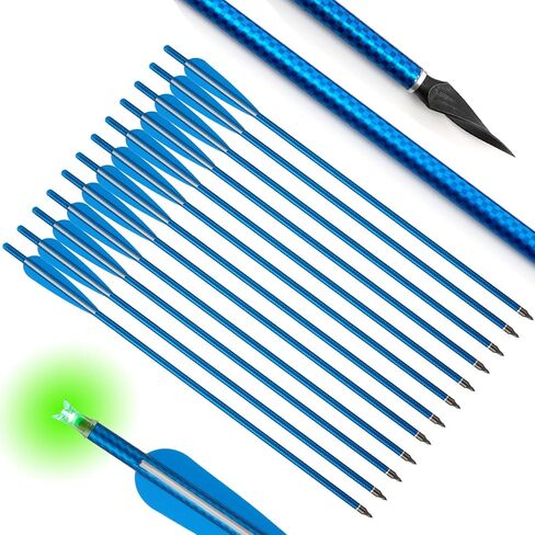 S F 20 inch Crossbow Bolt Carbon Crossbow Arrow 12 Pcs with 6 Green Lighted Nock, Hunting and Outdoor Practice Lighted nocks for Arrows nockturnal Lighted nocks in Kuwait