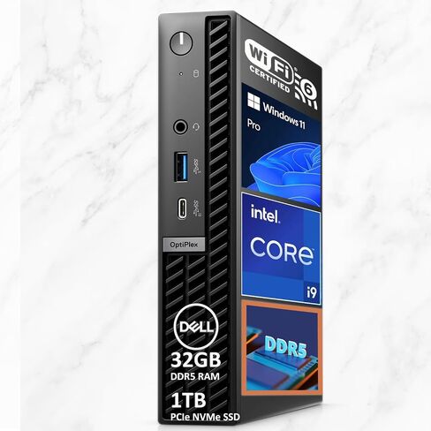 الكمبيوتر المكتبي طراز OptiPlex Micro من Dell | الجيل 12 من انتل i9-12900K 16 نواة | ذاكرة وصول عشوائي DDR5 بسعة 64 جيجابايت | 4 تيرابايت PCIe NVMe SSD | كمبيوتر شخصي للأعمال صغير الحجم | واي فاي 6E | دعم العرض المزدوج بدقة 4K | اتش دي ام اي و دي بي | وين in Saudi Arabia