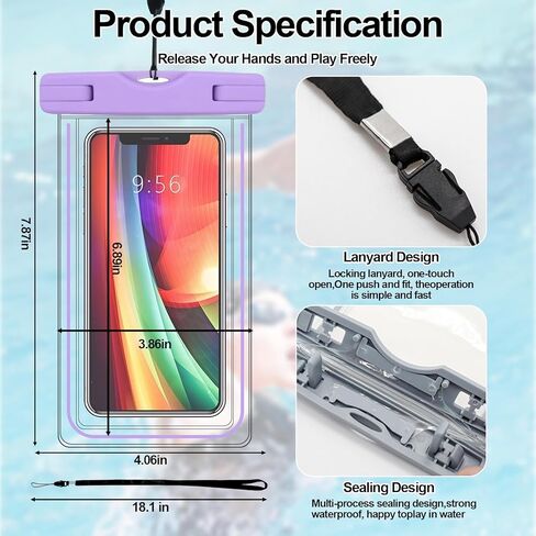 Waterproof Phone Dry Bag Floating Large PouchFloating Waterproof Phone Case with Lanyard for Boating(Black,8x4in) in Saudi Arabia